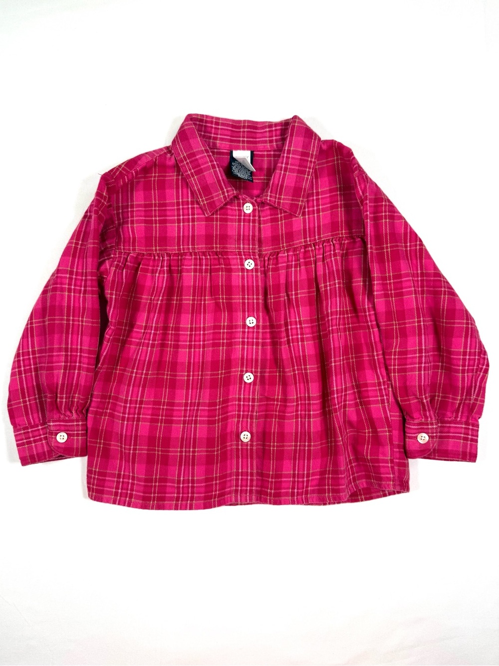 VINTAGE LANDS’ END Girls Plaid Flannel Blouse 2T Cottagecore Preppy Y2K Prairie